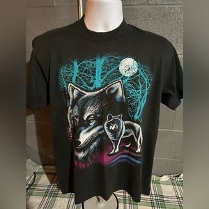 Vintage 1980s Colorful Wolves T-Shirt Size L Large